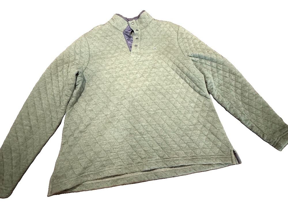 Crown & Ivy Mens Large Green Quilted Snap Neck Pullover Sweater Casual